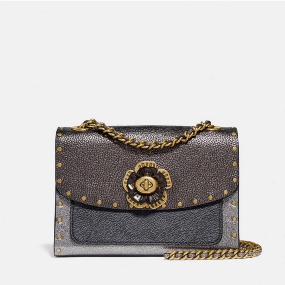 NEW Coach Parker 18 Metallic With Rivets And Snakeskin